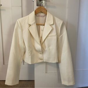 GOELIA 100% merino wool Women's Cream Cropped Notch-Lapel Blazer